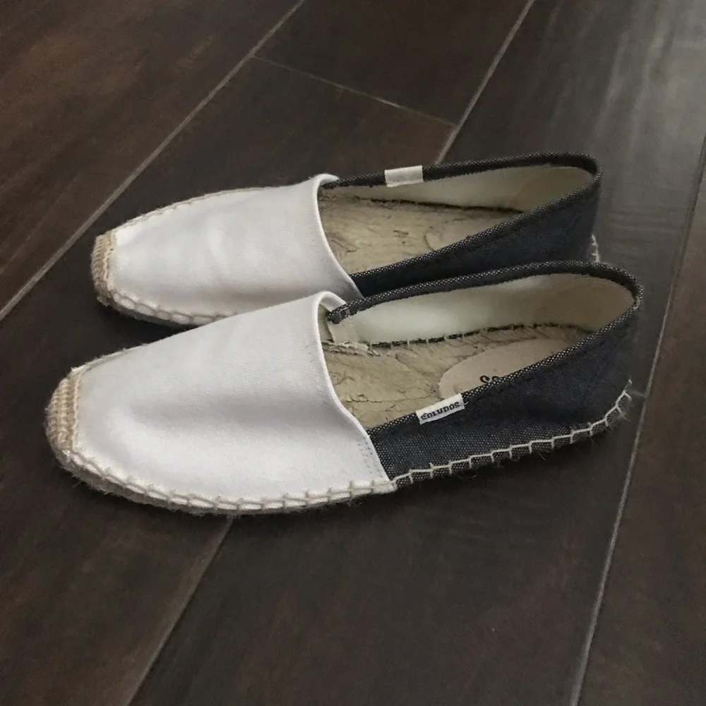 Soludos Two-Tone Espadrille Slip-On in White and Navy Chambray